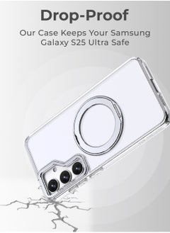 glassology Samsung Galaxy S25 Ultra Magnetic Protective Slim Case, 360° Ring Stand, MIL-Grade Protection, Anti Yellowing, iCrystal Tech, Transparent.  - Image 3