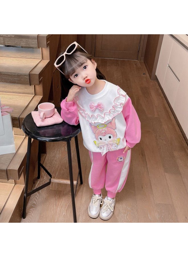 Girls' Lace-trimmed Sweatshirt Set For Baby Girls, Spring And Autumn New Stylish Children's Clothing, Fashionable Girls' Autumn Outfit