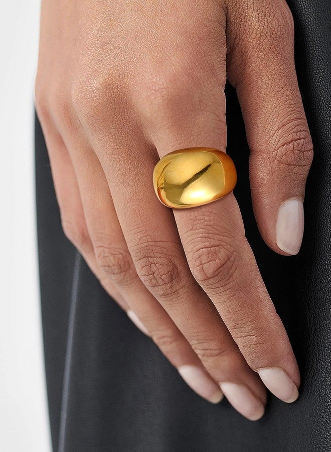U7 Bold Chunky Dome Ring, Stainless Steel Gold Stacking Croissant Statement Ring for Women, Size 10 - Image 3