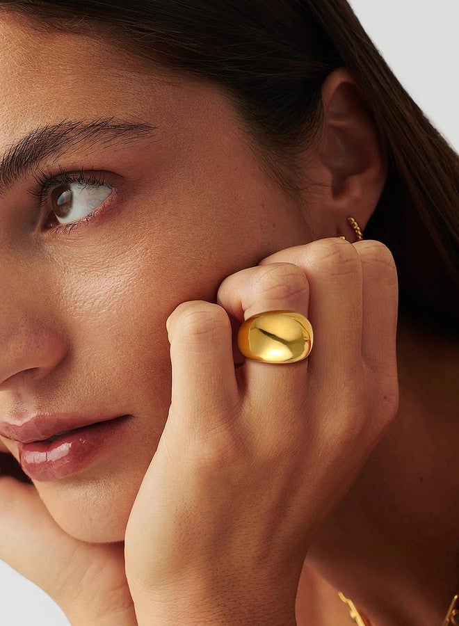 U7 Bold Chunky Dome Ring, Stainless Steel Gold Stacking Croissant Statement Ring for Women, Size 10 - Image 2