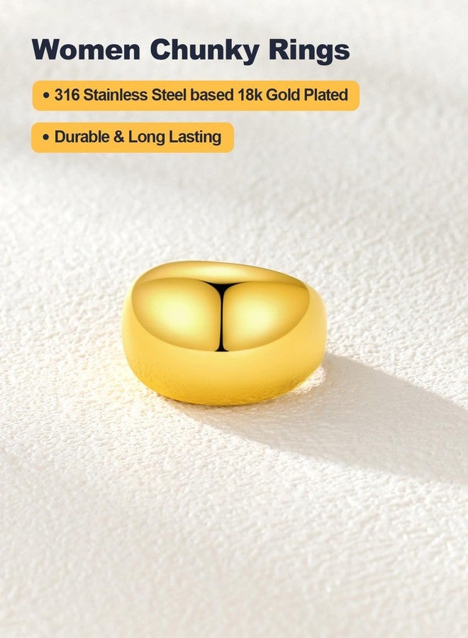 U7 Bold Chunky Dome Ring, Stainless Steel Gold Stacking Croissant Statement Ring for Women, Size 10 - Image 4