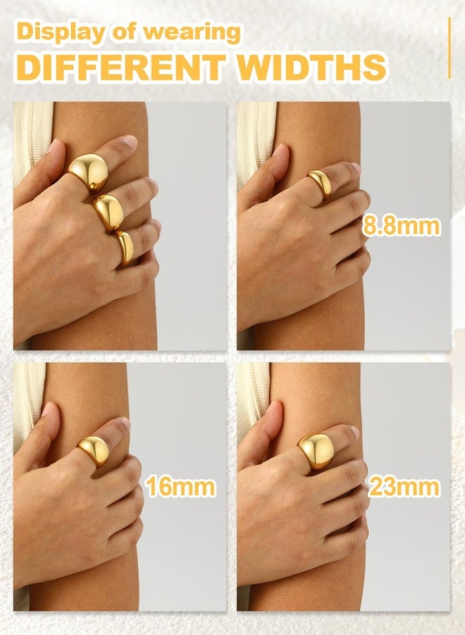 U7 Bold Chunky Dome Ring, Stainless Steel Gold Stacking Croissant Statement Ring for Women, Size 10 - Image 5