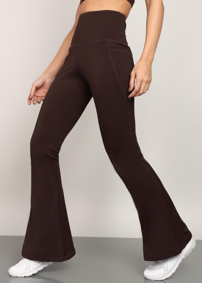 Rock Paper Scissors Women High Rise Premium Flare Pants, Bootcut Style High-Waisted, Sweat-Wicking, Athletic Fit Wide Leg Gym Tights for Working Out, Pilates,Yoga, Fitness & Training Brown, Small - Image 4