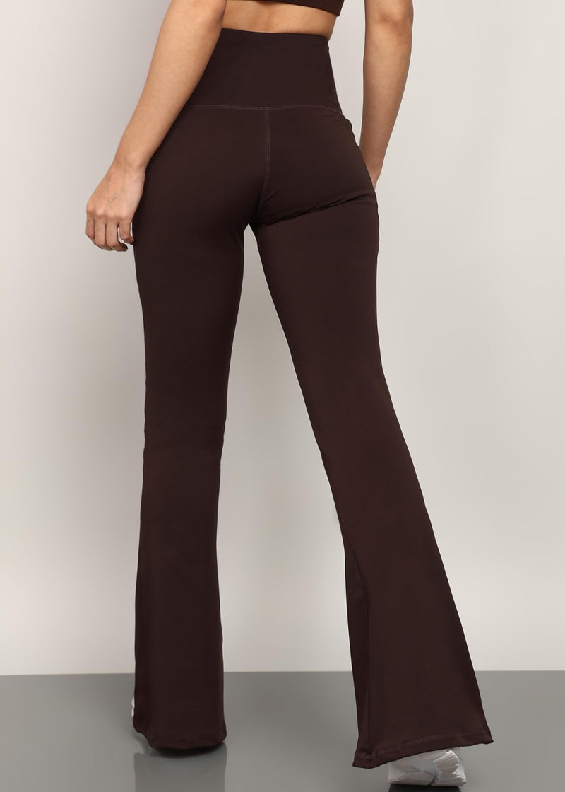 Rock Paper Scissors Women High Rise Premium Flare Pants, Bootcut Style High-Waisted, Sweat-Wicking, Athletic Fit Wide Leg Gym Tights for Working Out, Pilates,Yoga, Fitness & Training Brown, Small - Image 3