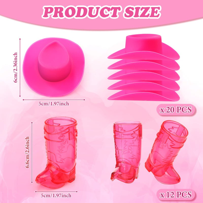 Sieral 32 Pcs Mini Cowboy Boot Glasses Plastic Cowgirl Party Supplies Western Plastic Mugs for Cowboy Cowgirl Decorations Bachelorette Party Supplies Pink Boot Cups (Rose Red) - Image 3