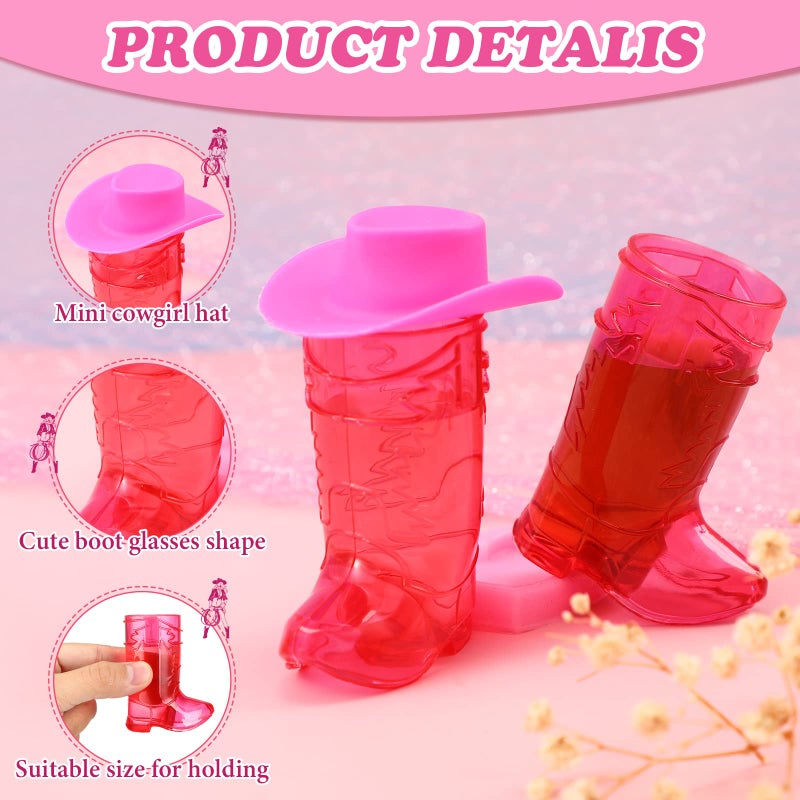 Sieral 32 Pcs Mini Cowboy Boot Glasses Plastic Cowgirl Party Supplies Western Plastic Mugs for Cowboy Cowgirl Decorations Bachelorette Party Supplies Pink Boot Cups (Rose Red) - Image 2