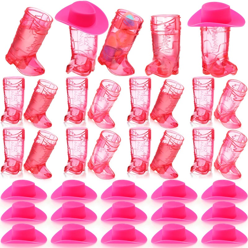 Sieral 32 Pcs Mini Cowboy Boot Glasses Plastic Cowgirl Party Supplies Western Plastic Mugs for Cowboy Cowgirl Decorations Bachelorette Party Supplies Pink Boot Cups (Rose Red) - Image 1