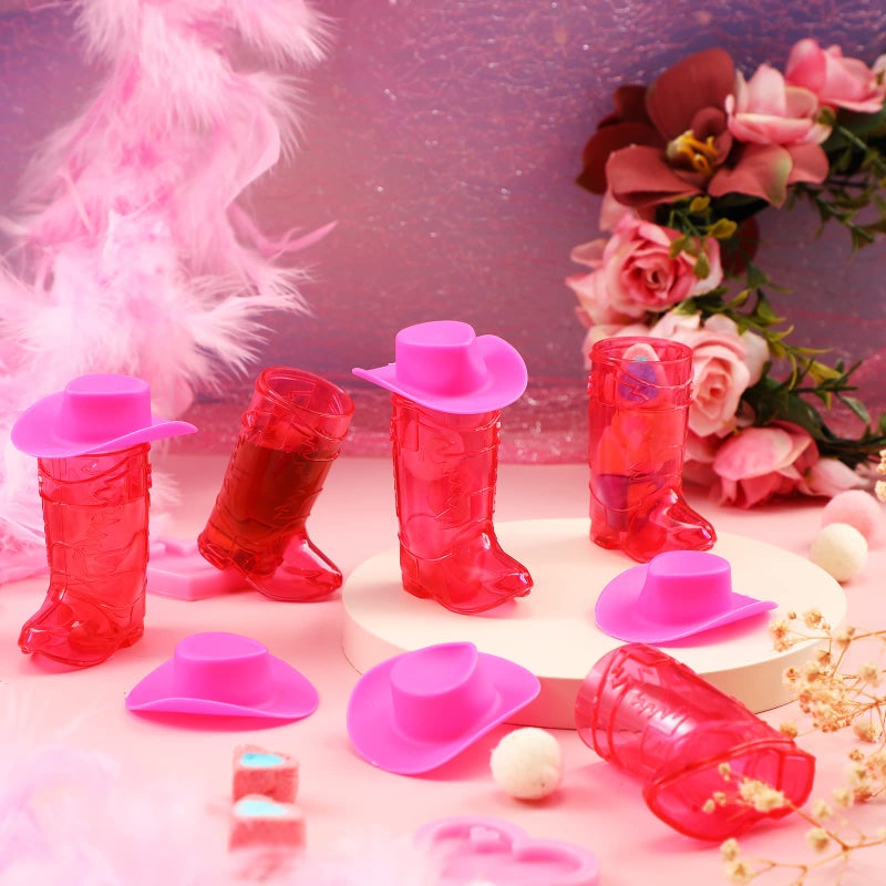 Sieral 32 Pcs Mini Cowboy Boot Glasses Plastic Cowgirl Party Supplies Western Plastic Mugs for Cowboy Cowgirl Decorations Bachelorette Party Supplies Pink Boot Cups (Rose Red) - Image 4