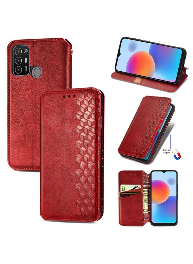 The Bros Case For ZTE Blade A52 Cubic Grid Pressed Magnetic Leather Phone Case