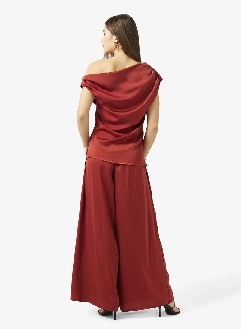 Ginger Wrap Around Detail Top & Wide Leg Pant Coord Set