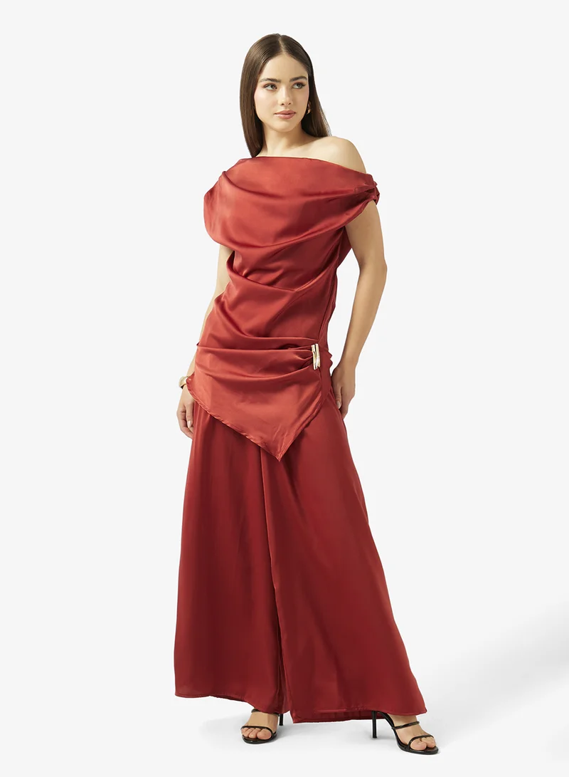 Ginger Wrap Around Detail Top & Wide Leg Pant Coord Set