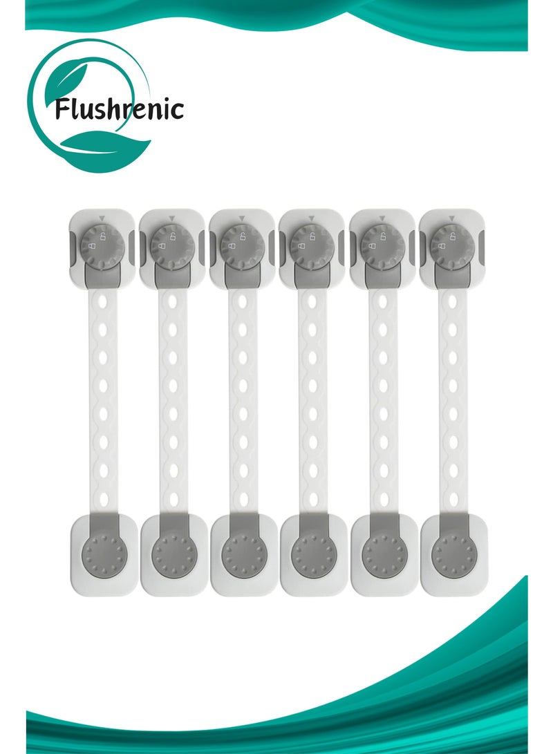 فلوشرينيك 6 عبوات أقفال أمان للأطفال، أقفال أمان للأطفال، أقفال خزانة واقية للأطفال قابلة للتعديل، أقفال مزدوجة بأزرار مزدوجة للأطفال، لباب درج الثلاجة فرن المرحاض - Image 1