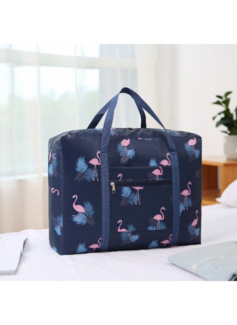Generic Waterproof Thickened Foldable Large Capacity Handheld Travel Storage Bag For Business Trips And Short Journeys Single Shoulder L Navy flamingo 