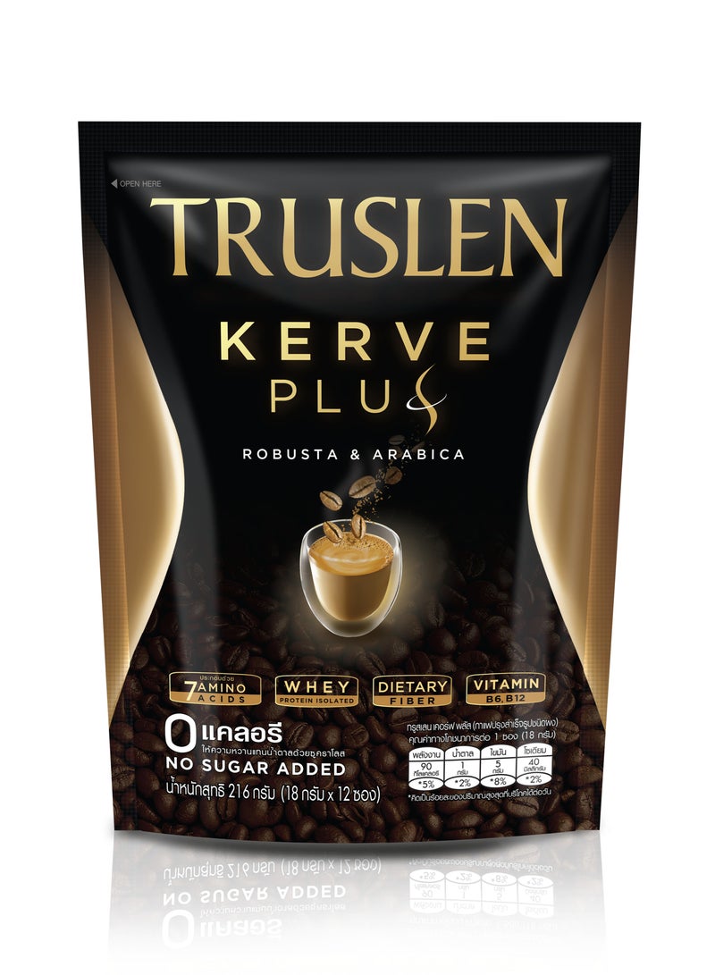 Truslen Truslen Kerve Plus – Premium Robusta & Arabica Coffee (12 Sachets x 18g) – Whey Protein, Amino Acids & Dietary Fiber, No Sugar Added