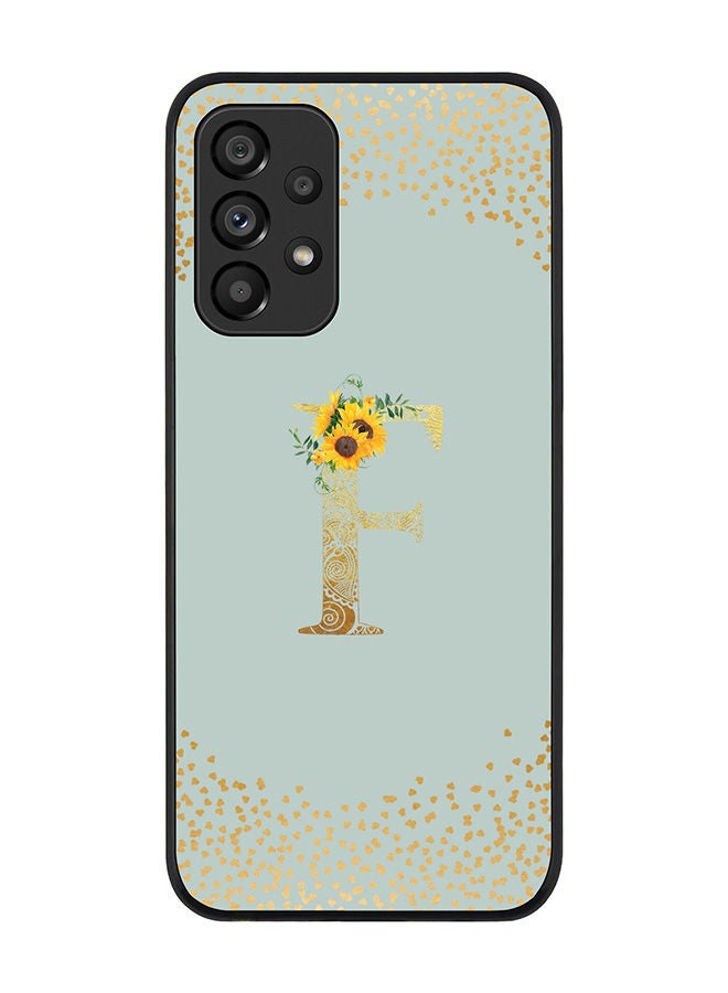 Stylizedd Rugged Black edge case for Samsung Galaxy A33 5G Slim fit Soft Case Flexible Rubber Edges Anti Drop TPU Gel Thin Cover - Custom Monogram Initial Letter Floral Pattern Alphabet - F (Light Grey ) - Image 1