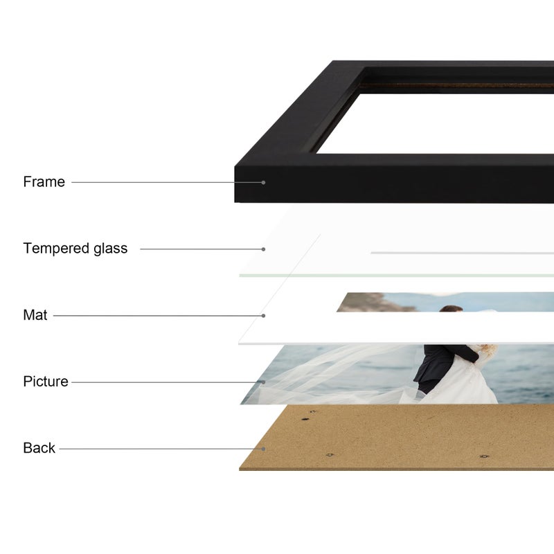 iRahmen 9x12 Picture Frame Set of 4 with Tempered Glass  Rustic Black Wood Frame Display 6x8 Picture with Mat or 9 x 12 Without Mat  9 x 12 Picture Frame for Wall Mount and Tabletop Display - Image 3