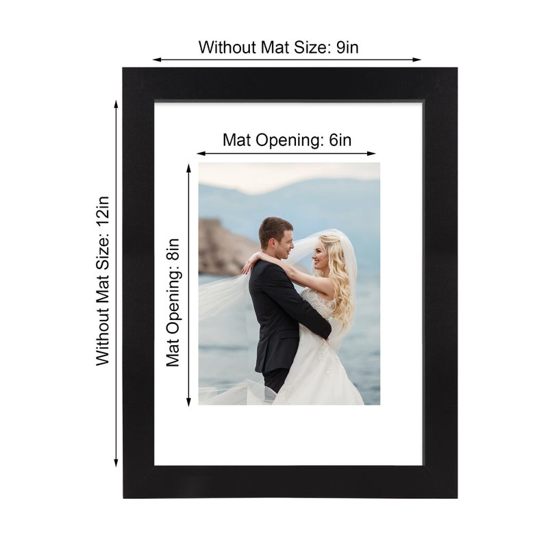 iRahmen 9x12 Picture Frame Set of 4 with Tempered Glass  Rustic Black Wood Frame Display 6x8 Picture with Mat or 9 x 12 Without Mat  9 x 12 Picture Frame for Wall Mount and Tabletop Display - Image 2