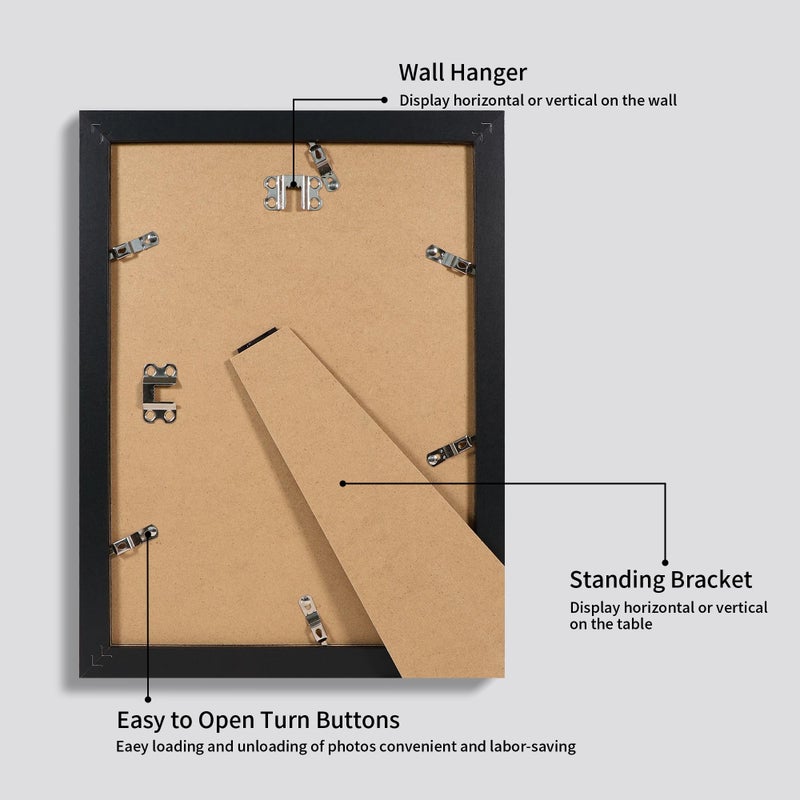 iRahmen 9x12 Picture Frame Set of 4 with Tempered Glass  Rustic Black Wood Frame Display 6x8 Picture with Mat or 9 x 12 Without Mat  9 x 12 Picture Frame for Wall Mount and Tabletop Display - Image 4