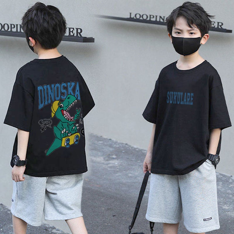 Cotton Boys' Short-Sleeved T-Shirt New Summer Children'S Boys Middle And Big Children'S Summer Fashionable Cartoon Top - Image 4