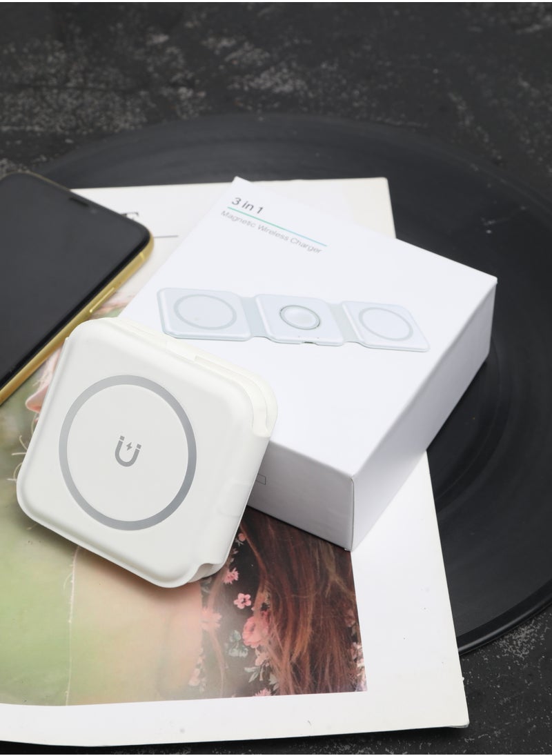 Generic - 3-in-1 Wireless Charger, Magnetic Foldable Charging Station White for iPhone Android - Image 1