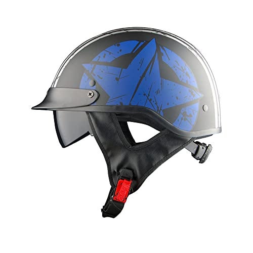 1Storm Motorcycle Half Face Helmet Mopeds Scooter Pilot with Retractable Inner Smoked Visor, Blue Flag - Image 1