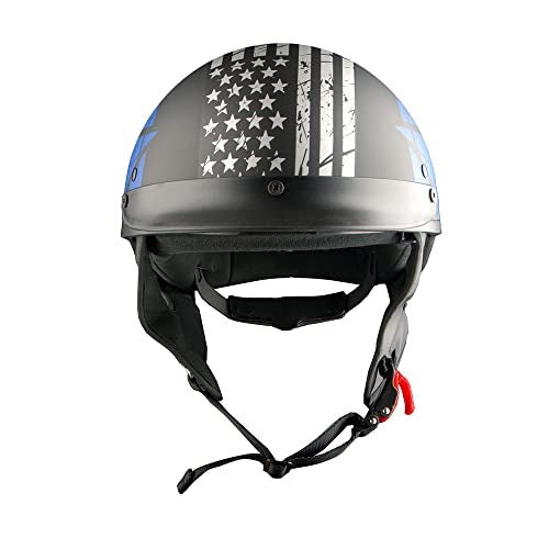 1Storm Motorcycle Half Face Helmet Mopeds Scooter Pilot with Retractable Inner Smoked Visor, Blue Flag - Image 5