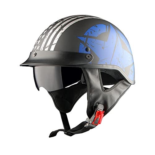1Storm Motorcycle Half Face Helmet Mopeds Scooter Pilot with Retractable Inner Smoked Visor, Blue Flag - Image 2
