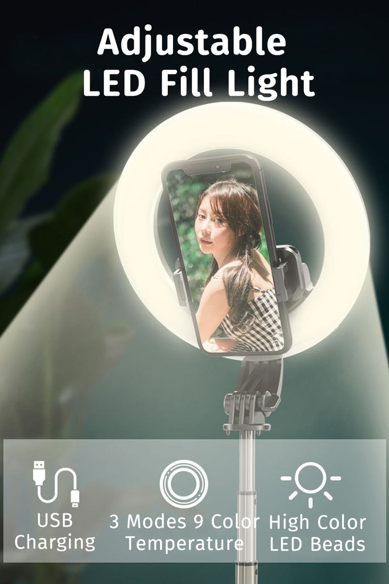 LEOKOR 5 inch Ring Light with 35 inch Extendable Tripod Stand & Phone Holders, 3 Color Modes 1200mAh Rechargeable, Foldable Ring Light for Conference Zoom Live Streaming Video Call Makeup, White - Image 3