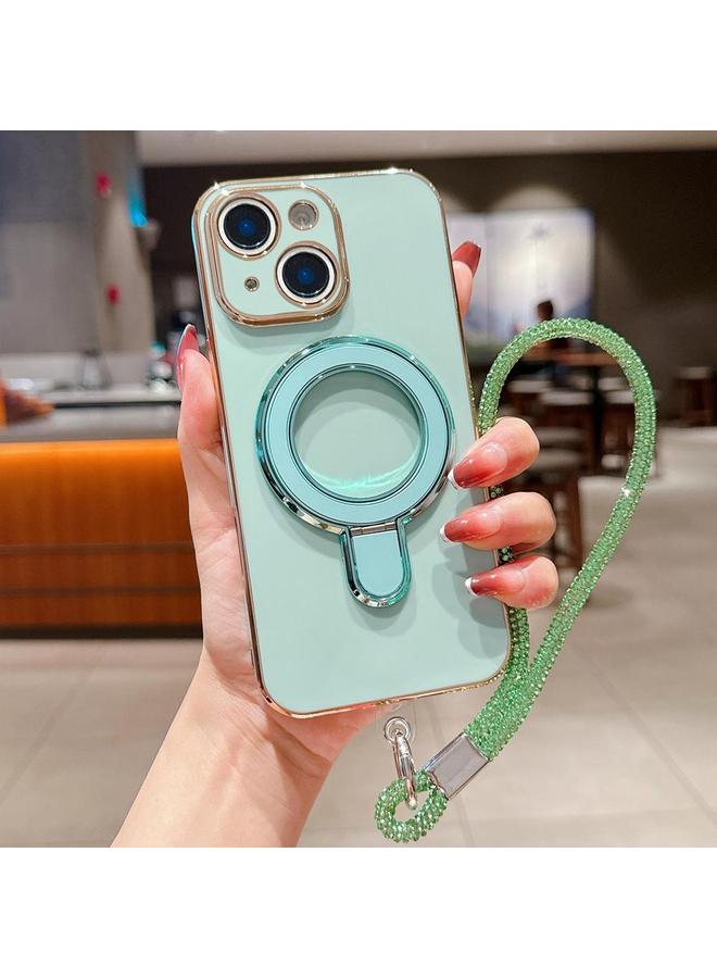 إيروريكس جراب لهاتف iPhone 15 Plus بلون سادة مع حامل معدني مطلي بالكهرباء مع حبل - Image 1