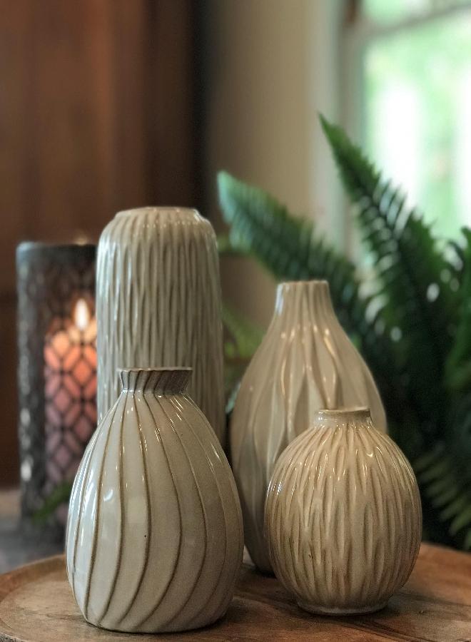 WHW Whole House Worlds WHW Whole House Worlds Iconic Scandi Vase 4 Piece Set, Creamy Beige and Toasted Tan, Glazed, Water-Tight, Porcelain, from 3-7.5 Inches 