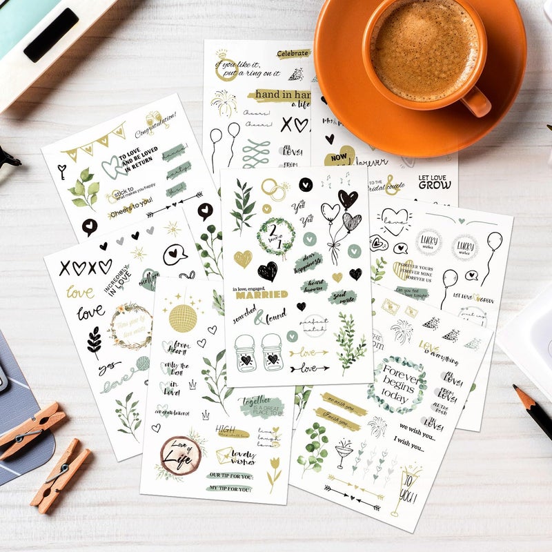 BIROYAL Wedding Stickers for Scrapbook | 9 Sheets Wedding Scrapbook Stickers | 241 Waterproof Sticker | Bridal Shower Engagement Marriage Anniversary for Engagement Planning Embellishments - Image 2