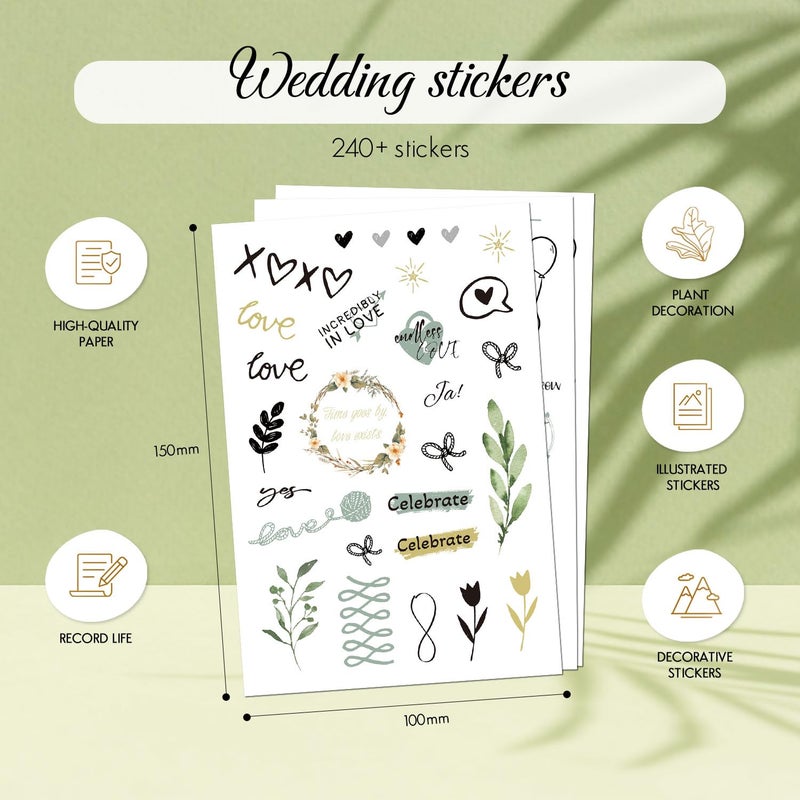 BIROYAL Wedding Stickers for Scrapbook | 9 Sheets Wedding Scrapbook Stickers | 241 Waterproof Sticker | Bridal Shower Engagement Marriage Anniversary for Engagement Planning Embellishments - Image 3