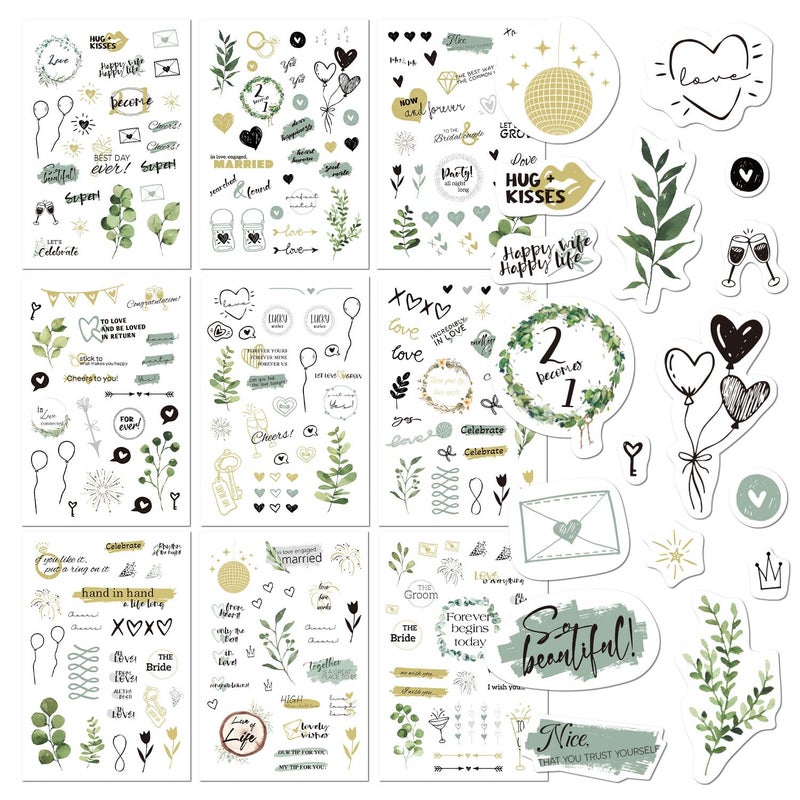BIROYAL Wedding Stickers for Scrapbook | 9 Sheets Wedding Scrapbook Stickers | 241 Waterproof Sticker | Bridal Shower Engagement Marriage Anniversary for Engagement Planning Embellishments - Image 1