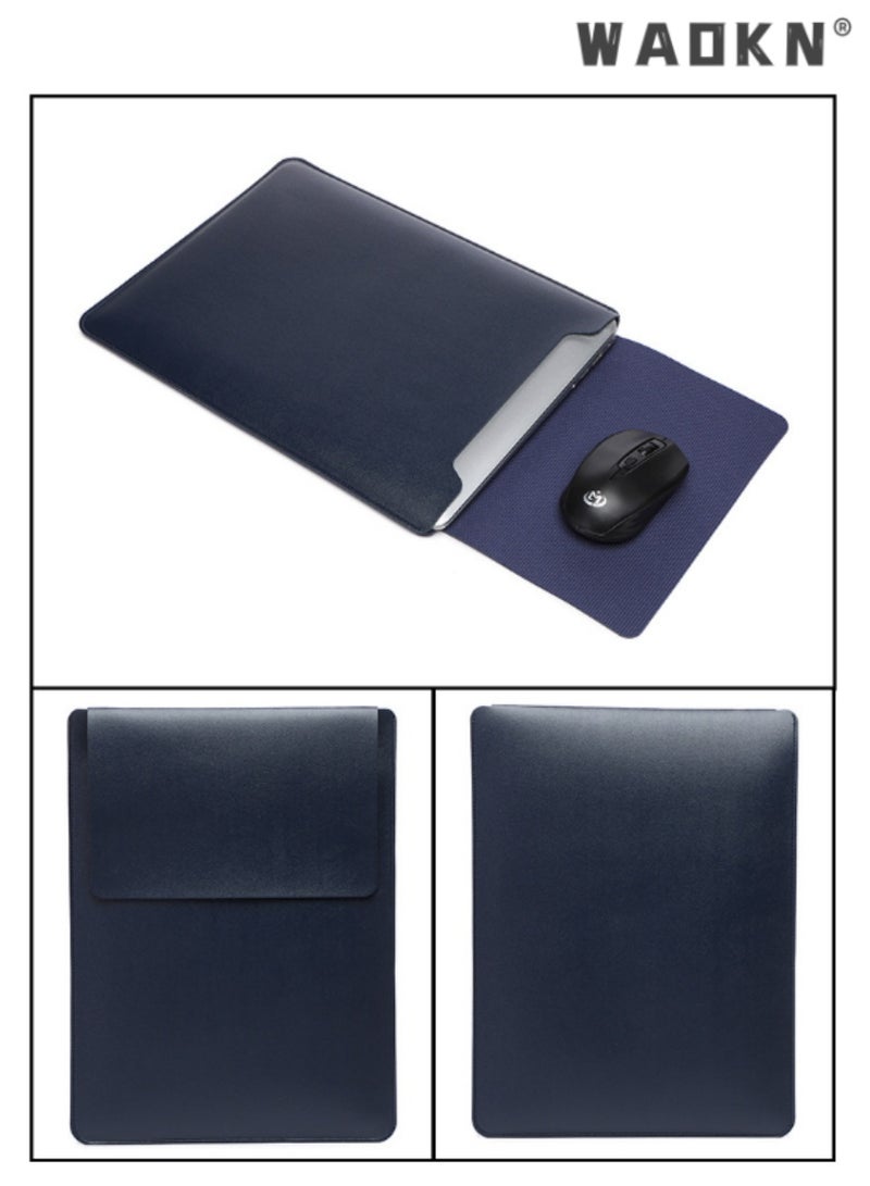 WAOKN Blue Laptop Sleeve for 13-13.3 inch Devices, Premium Leather Notebook Cover, Protective Tablet Case, Supply for Business and Travel Use， Wear-resistant, Scratch-resistant, and Waterproof Design  - Image 4