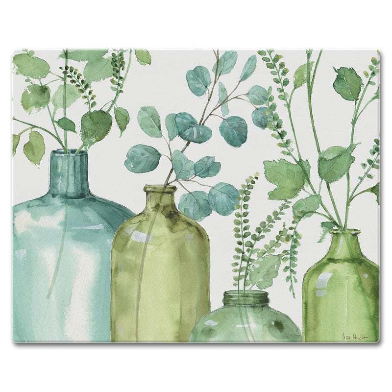 CounterArt Greenery 3mm Tempered Glass Cutting Board 15 x 12 Serving Board Charcuterie Board