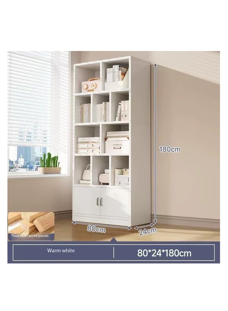  CityRiya-Long رف الكتب رف الخزانة مع الأبواب - أبيض مستقل 4 مستوى مكعب تخزين رف الكتب ، 180 سم طويل حديثة متعددة الطبقات الخزانة ، MDF خشبية عرض تخزين رف منظم للمكتب المنزلي غرفة المعيشة غرفة النوم للأطفال محطة العمل ملف رف (SGG029B-80) - Image 2
