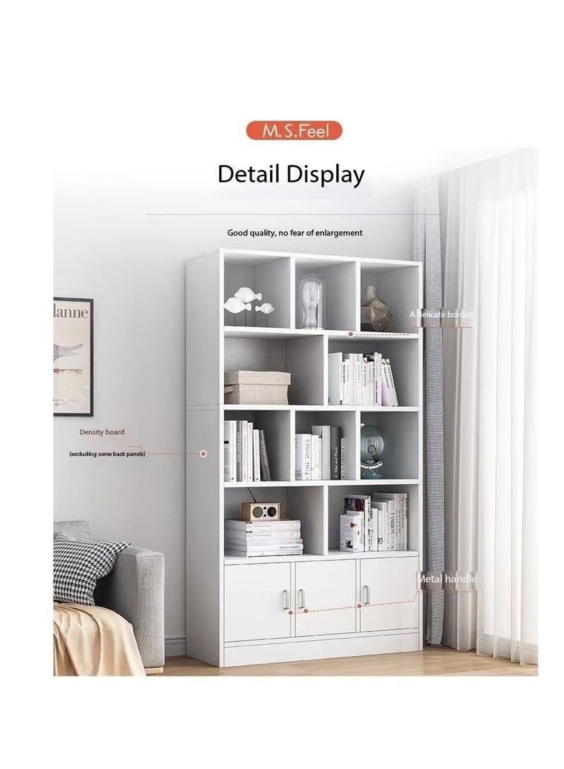  CityRiya-Long رف الكتب رف الخزانة مع الأبواب - أبيض مستقل 4 مستوى مكعب تخزين رف الكتب ، 180 سم طويل حديثة متعددة الطبقات الخزانة ، MDF خشبية عرض تخزين رف منظم للمكتب المنزلي غرفة المعيشة غرفة النوم للأطفال محطة العمل ملف رف (SGG029B-80) - Image 4