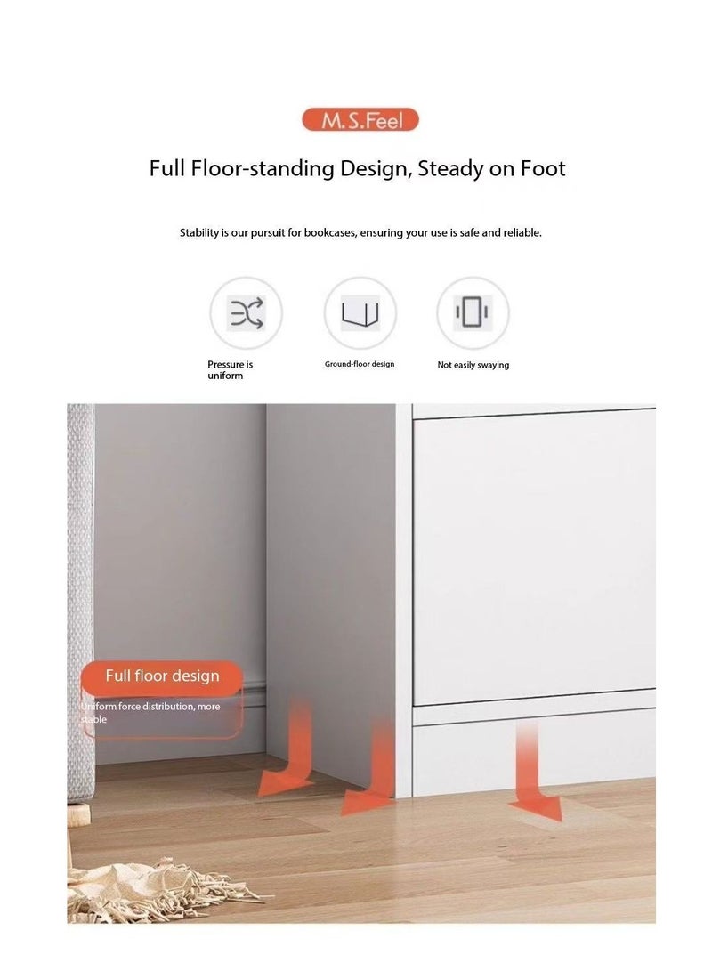  CityRiya-Long رف الكتب رف الخزانة مع الأبواب - أبيض مستقل 4 مستوى مكعب تخزين رف الكتب ، 180 سم طويل حديثة متعددة الطبقات الخزانة ، MDF خشبية عرض تخزين رف منظم للمكتب المنزلي غرفة المعيشة غرفة النوم للأطفال محطة العمل ملف رف (SGG029B-80) - Image 5