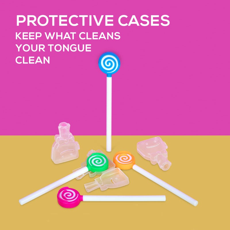 55Dental Kids Tongue Scraper or Cleaner Set â€“ BPA-Free Plastic Dental Scrapers Helps Freshen Bad Breath, Remove Gunk â€“ Multicolored with Easy-to-Grasp Handles and Brush Covers by 55Dental, Ages 2+ (Pink) - Image 4