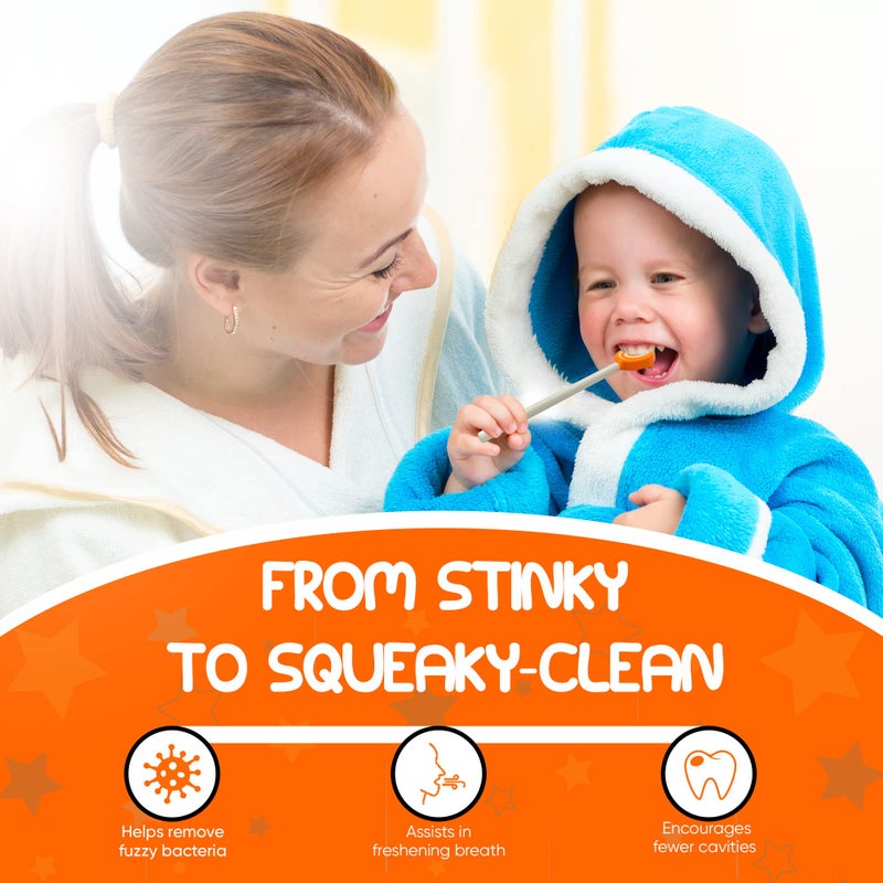 55Dental Kids Tongue Scraper or Cleaner Set â€“ BPA-Free Plastic Dental Scrapers Helps Freshen Bad Breath, Remove Gunk â€“ Multicolored with Easy-to-Grasp Handles and Brush Covers by 55Dental, Ages 2+ (Pink) - Image 2