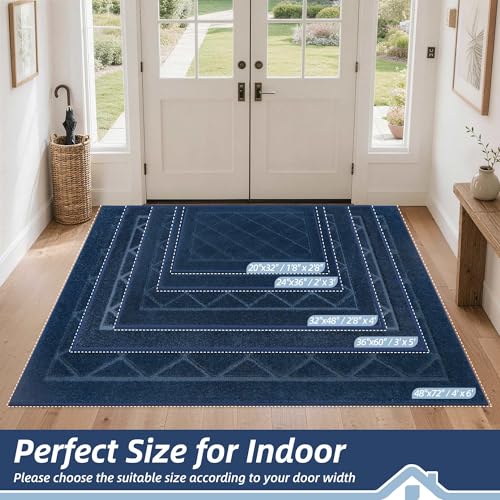 BEQHAUSE Dirt Trapper Door Mat 20 x 32 Doormat NonSlip Entryway Rugs Washable Dog Door Mat Stain Resistant and Absorbent Welcome Floor Mat for Front Back Door Mud Wet Shoes Paws Navy Blue - Image 3
