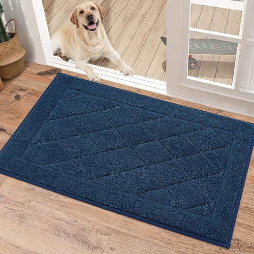 BEQHAUSE Dirt Trapper Door Mat 20 x 32 Doormat NonSlip Entryway Rugs Washable Dog Door Mat Stain Resistant and Absorbent Welcome Floor Mat for Front Back Door Mud Wet Shoes Paws Navy Blue - Image 1