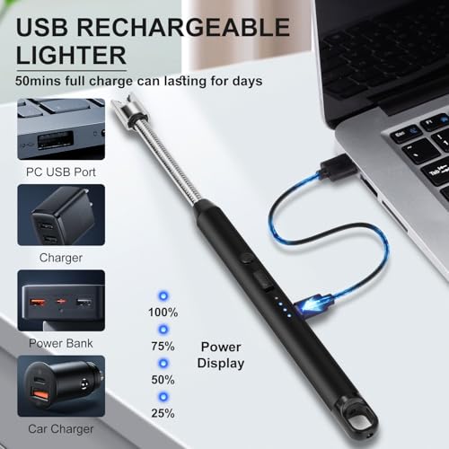 LcFun 2 Pack Candle Lighter Windproof USB C Rechargeable Electric Lighters with 360° Flexible Neck & Safety Lock, Christmas Stocking Stuffers Gifts, Flameless Long Lighters for Candle Grill, BBQ - Image 4