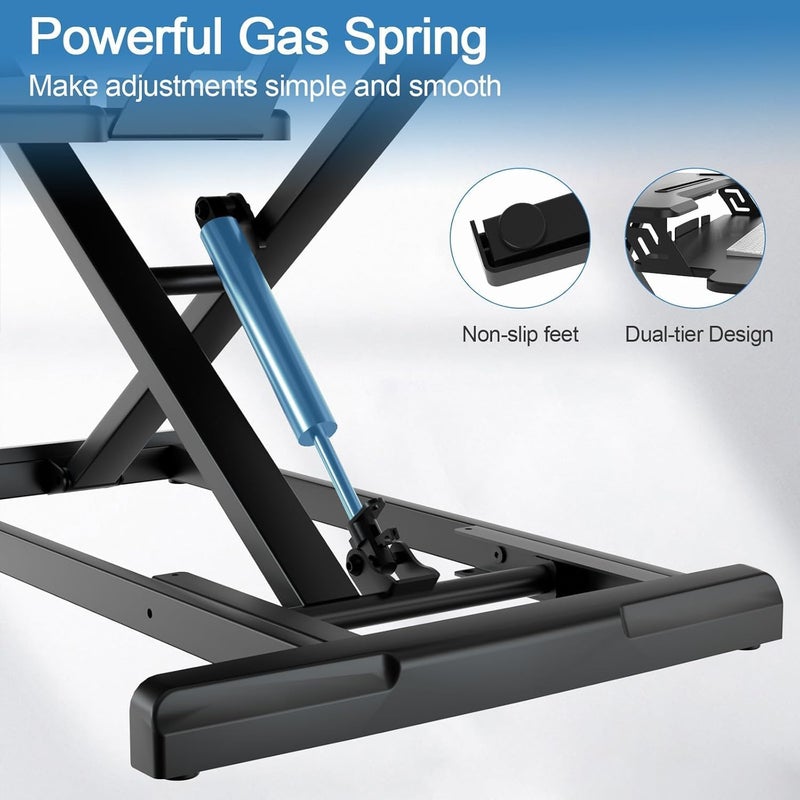 Fh Standing Desk Converter 32 inch, Height Adjustable Sit Stand Desk Riser, Quick Sit to Stand Tabletop Dual Monitor and Laptop Riser Workstation for Home Office with Keyboard Tray, Black - Image 4