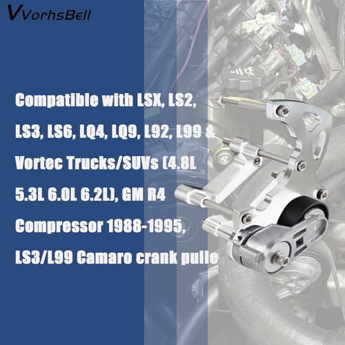 VVORHSBELL LS Swap R4 AC Compressor Bracket Kit Mount A/C Brackets Compatible with LSX, LS2 LS3 LS6 LQ4 LQ9 L92 L99 Vortec Trucks/SUVs GM R4 Compressor 1988-1995, LS3/L99 Camaro Crankshaft Pulley with Belt - Image 5