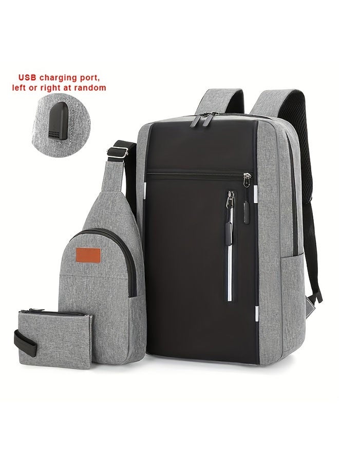 WINEENEE 3-in-1 USB Charging Oxford Backpack Set - Multi-Functional Laptop Bag + Crossbody Sling + Coin Pouch for Hiking, Travel & Office Commute (Men/Women) - Image 1
