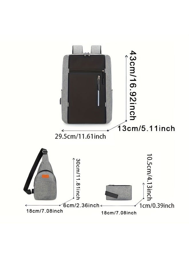 WINEENEE 3-in-1 USB Charging Oxford Backpack Set - Multi-Functional Laptop Bag + Crossbody Sling + Coin Pouch for Hiking, Travel & Office Commute (Men/Women) - Image 2