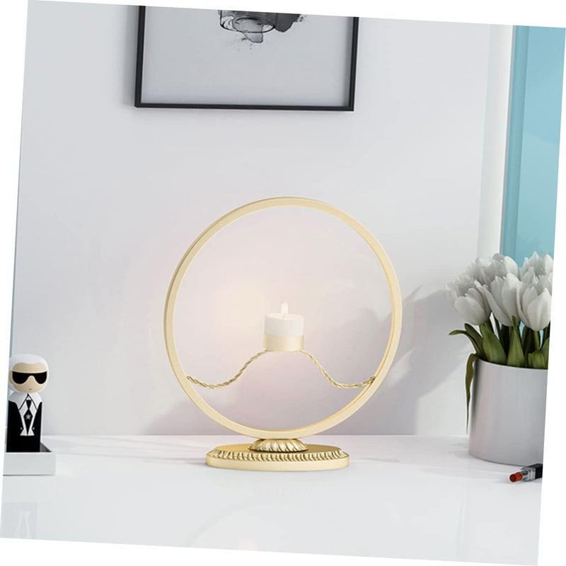 klarako 2pcs Decor Without A Golden Table Dining for Creative Candle Round Candlestick Ornament Style Decoration Exquisite Restaurant Vintage Iron Holder Home Retro Desktop - Image 3