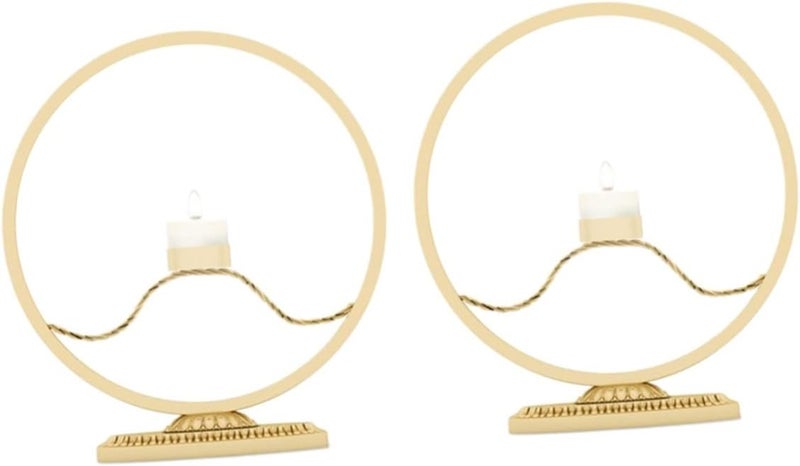 klarako 2pcs Decor Without A Golden Table Dining for Creative Candle Round Candlestick Ornament Style Decoration Exquisite Restaurant Vintage Iron Holder Home Retro Desktop - Image 1