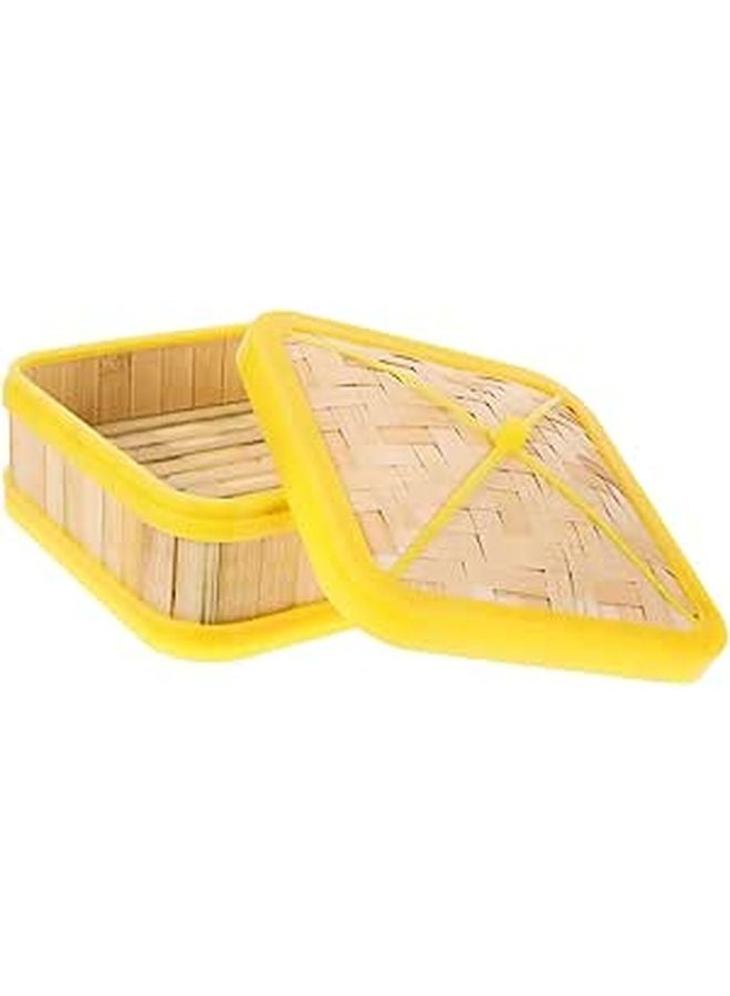 5 Inch Square Bamboo Steamer Basket Set with Lid for Dumplings Vegetables and Rice - Image 1